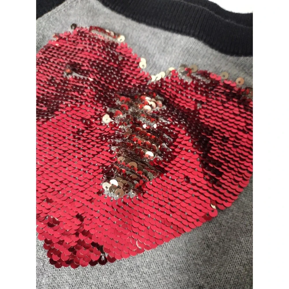 The Childrens‎ Place Girls XS 4 Gray Black Sequin Heart Sweater Dress Tunic